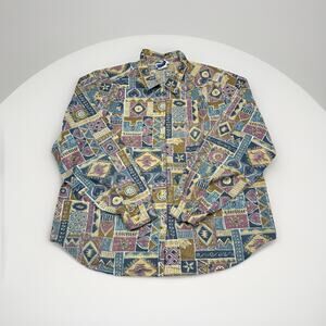 Vintage Cape Cod Sportswear Shirt L Geometric Pattern 50/50 Made in USA. Y2K